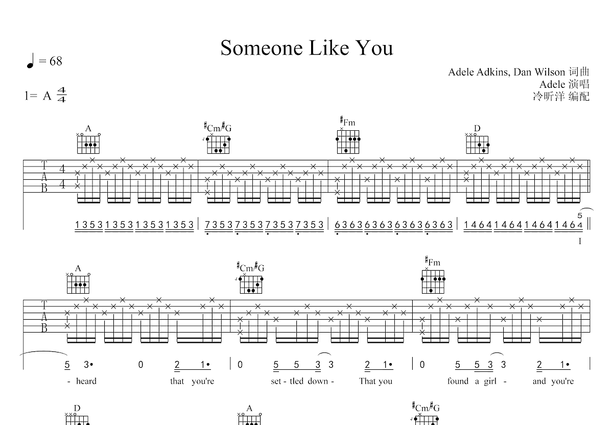 Someone like You吉他谱预览图