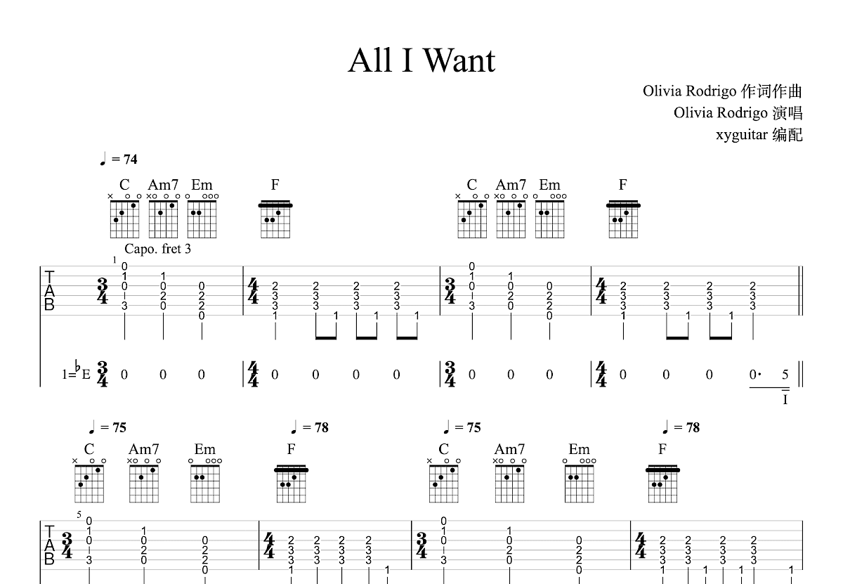 All I Want吉他谱预览图