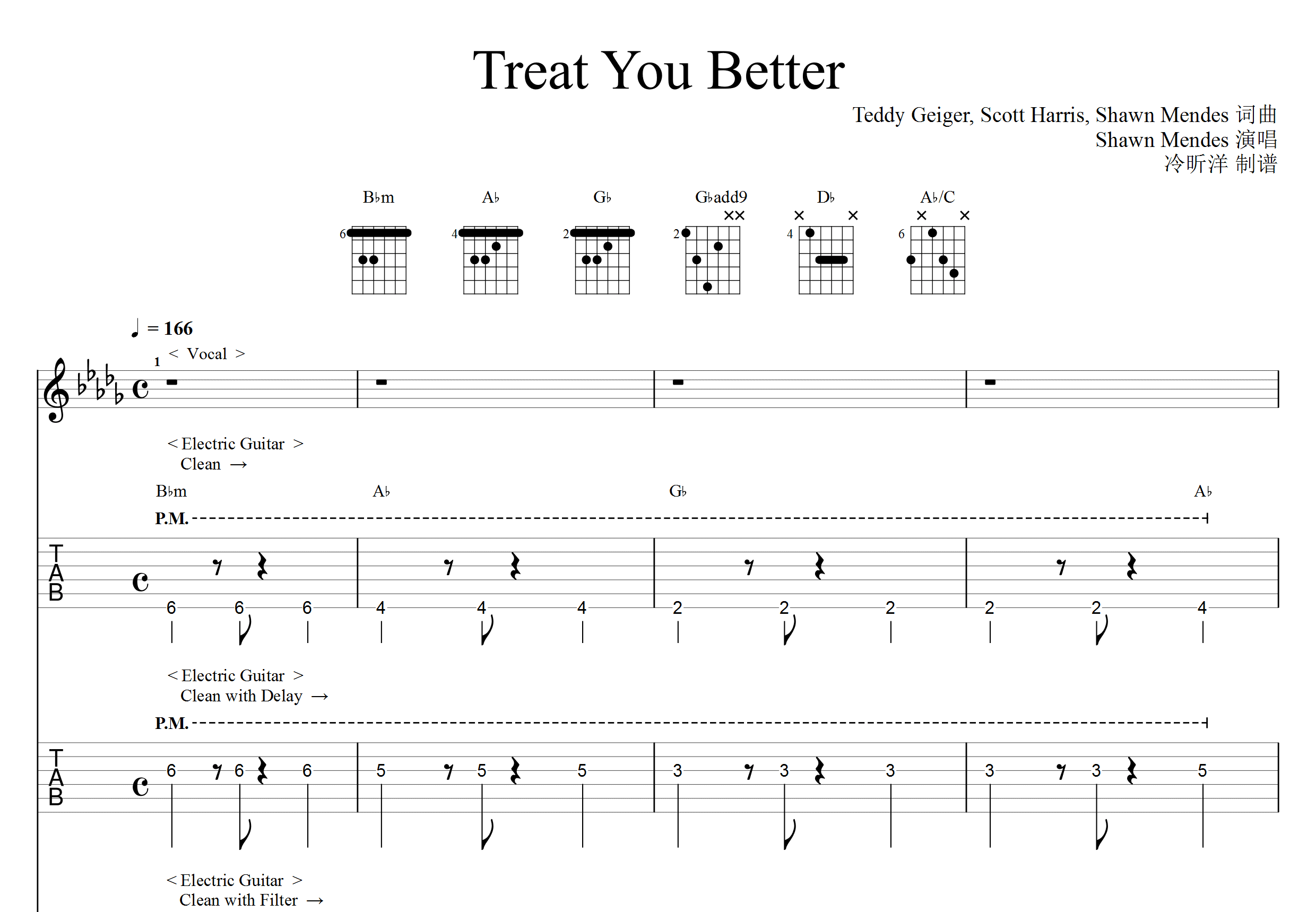 Treat You Better吉他谱预览图