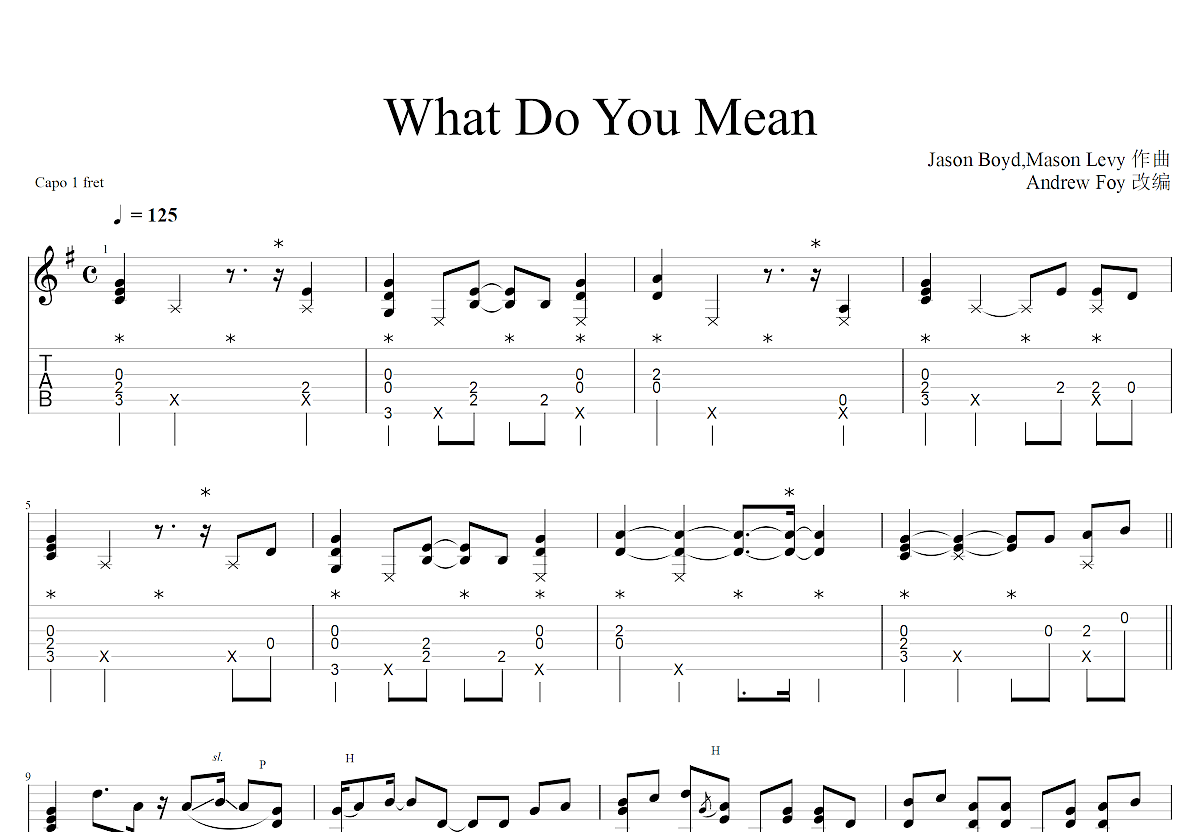 What Do You Mean吉他谱预览图