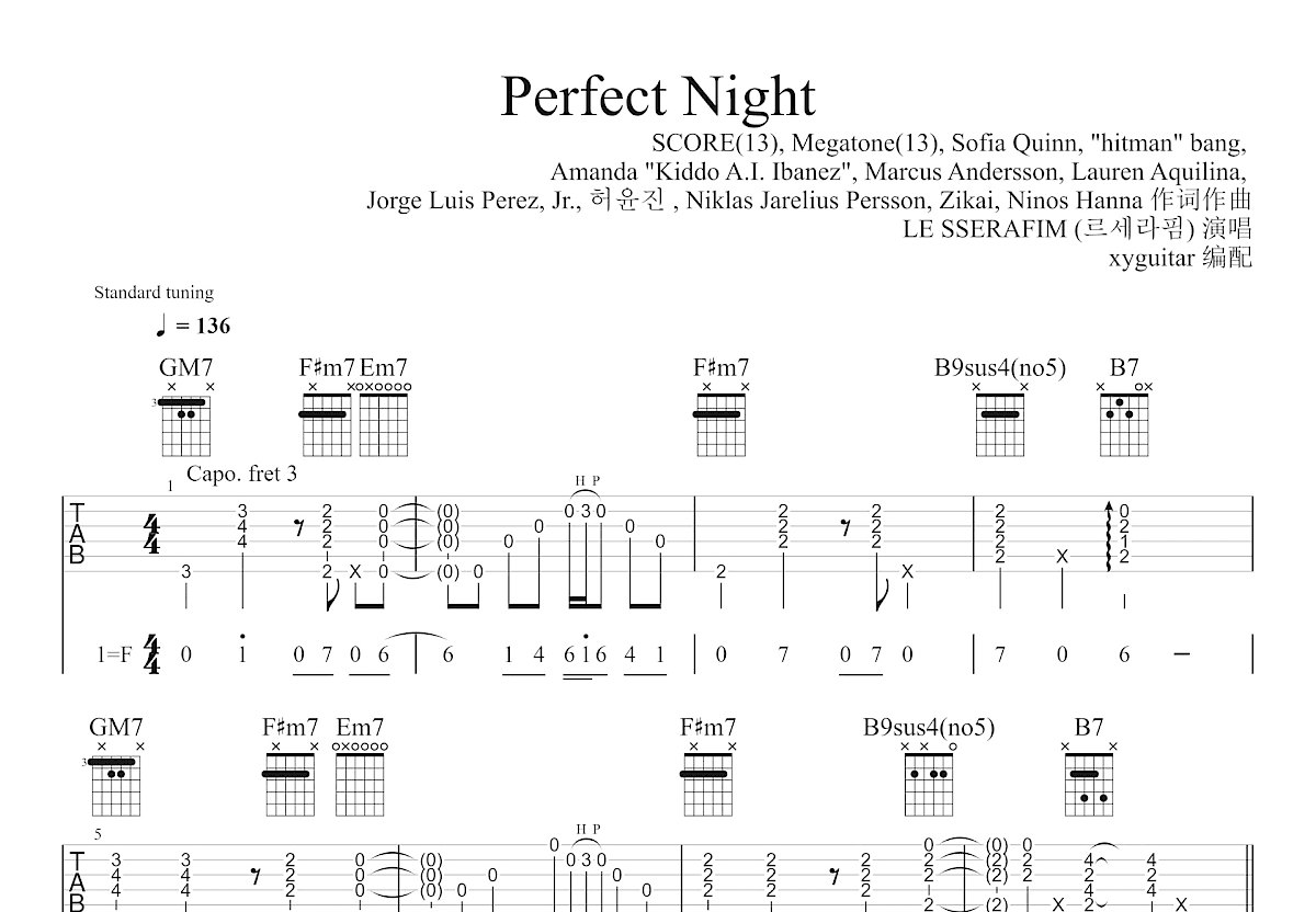 Perfect Night吉他谱预览图