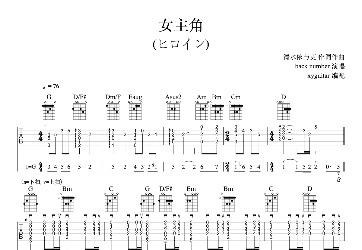 女主角吉他谱预览图