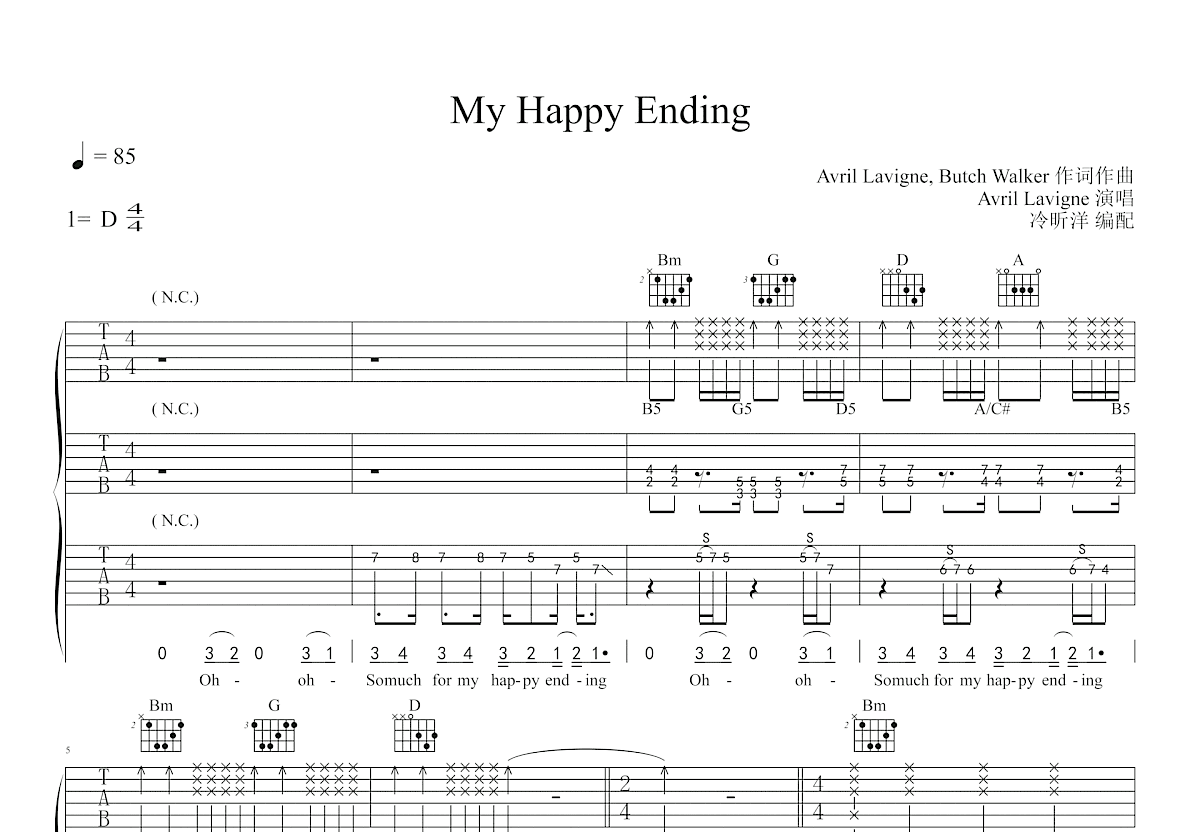 My Happy Ending吉他谱预览图