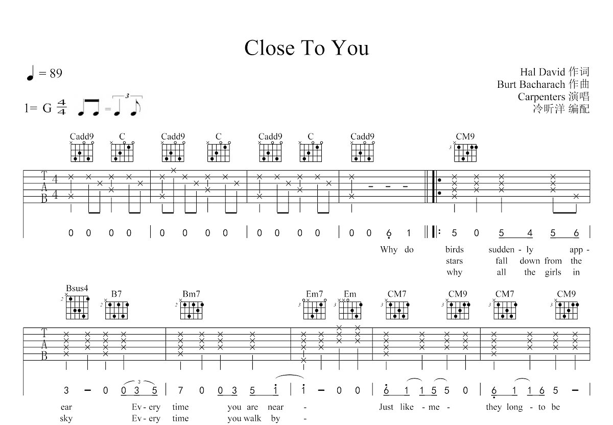 Close To You吉他谱预览图