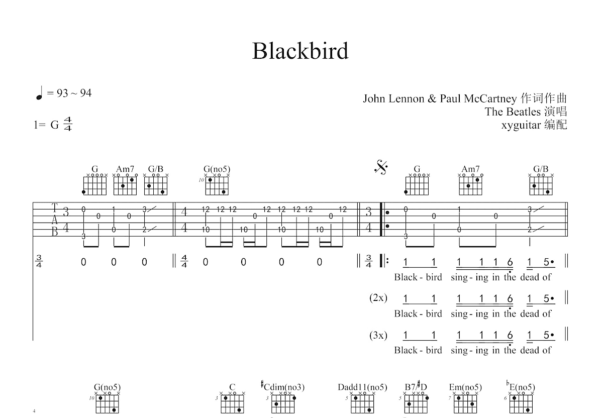 Blackbird吉他谱预览图