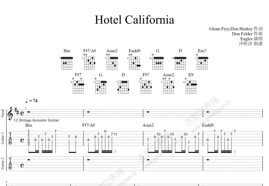 Hotel California（加州旅馆）吉他谱预览图