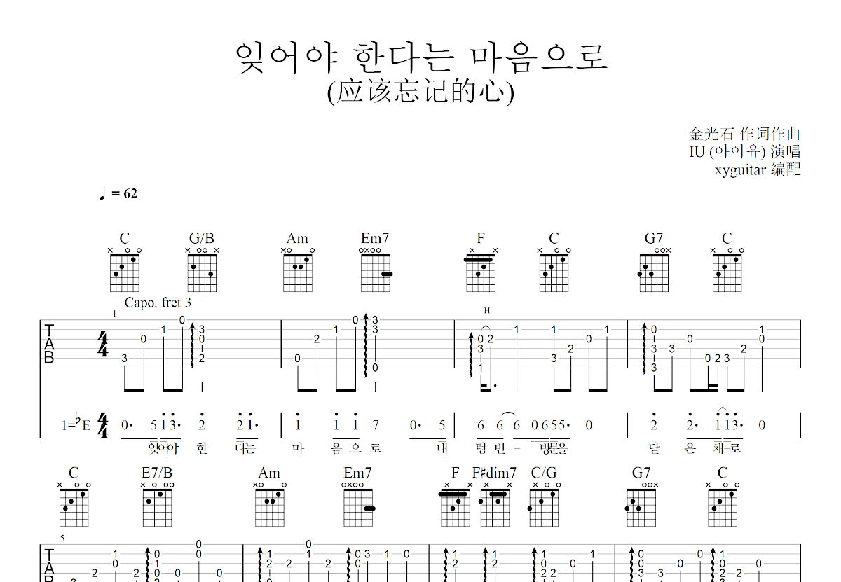 应该忘记的心吉他谱预览图