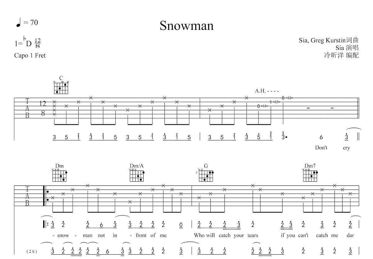 Snowman吉他谱预览图