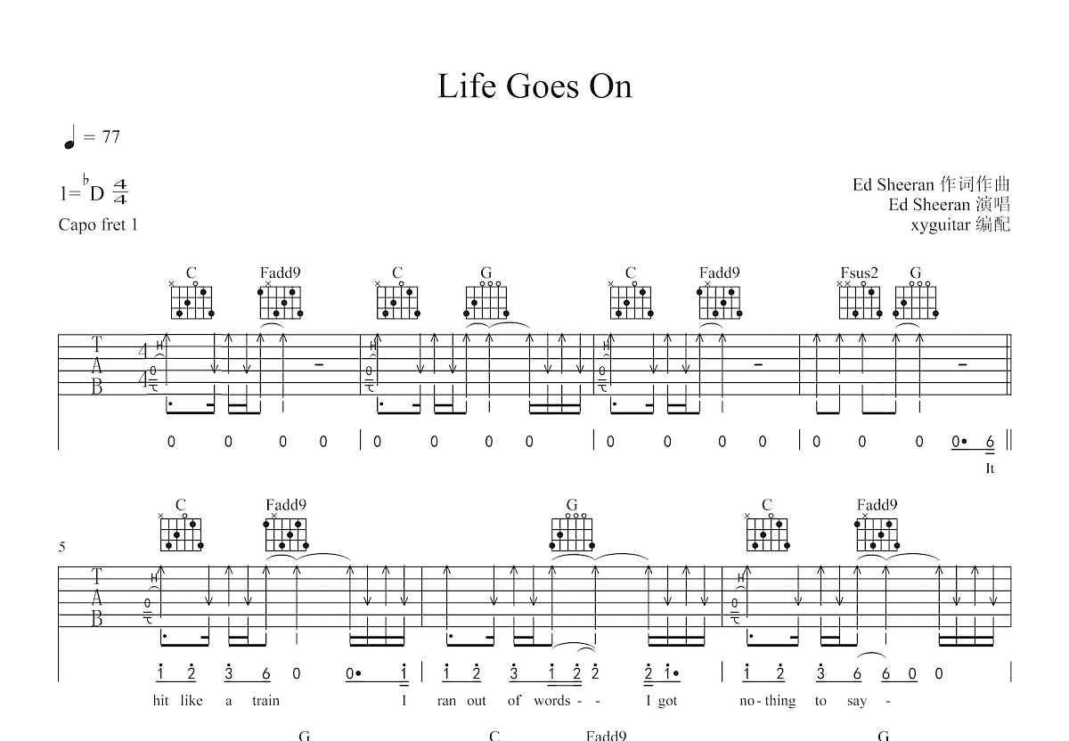 Life Goes On吉他谱预览图