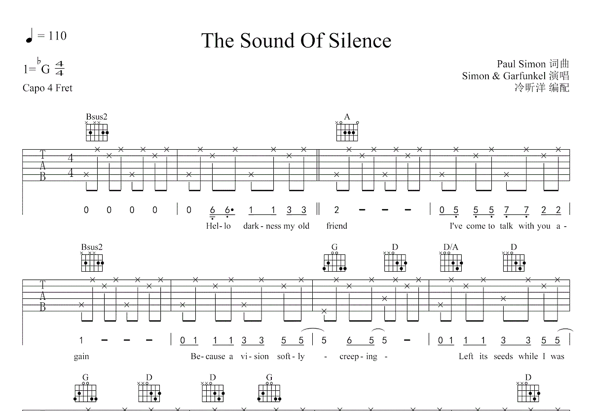 The Sound of Silence吉他谱预览图