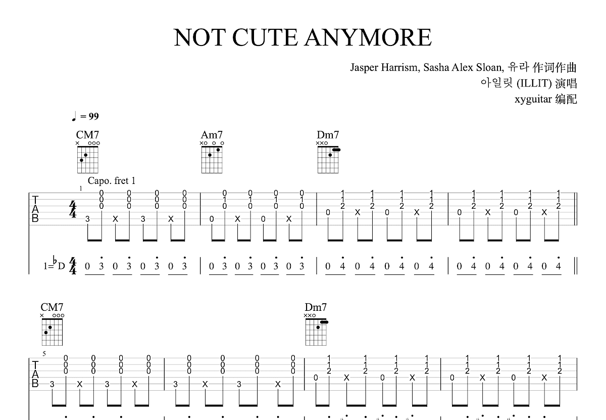 NOT CUTE ANYMORE吉他谱预览图