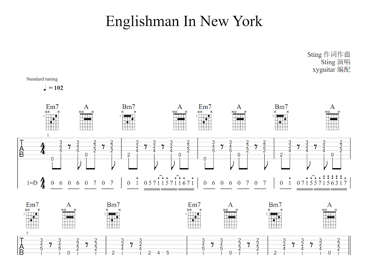 Englishman In New York吉他谱预览图