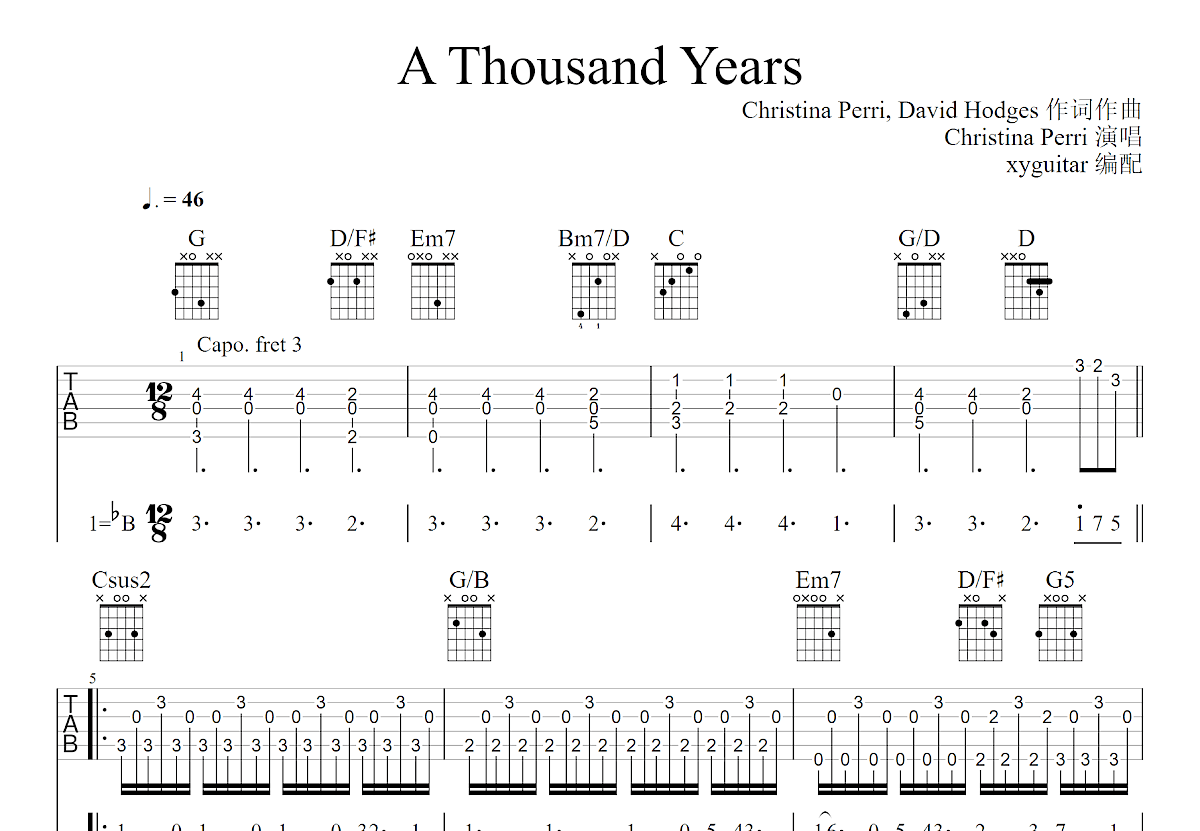 A Thousand Years吉他谱预览图