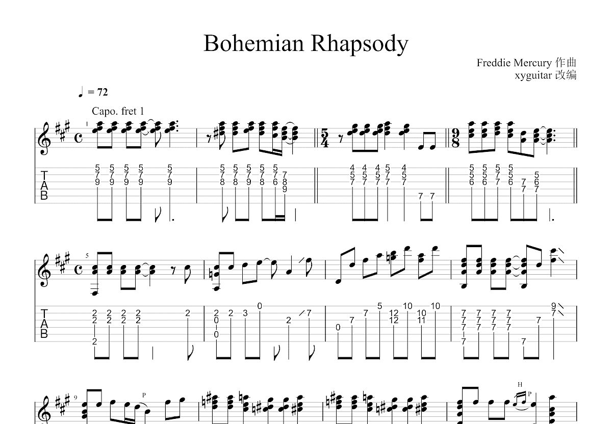 Bohemian Rhapsody吉他谱预览图