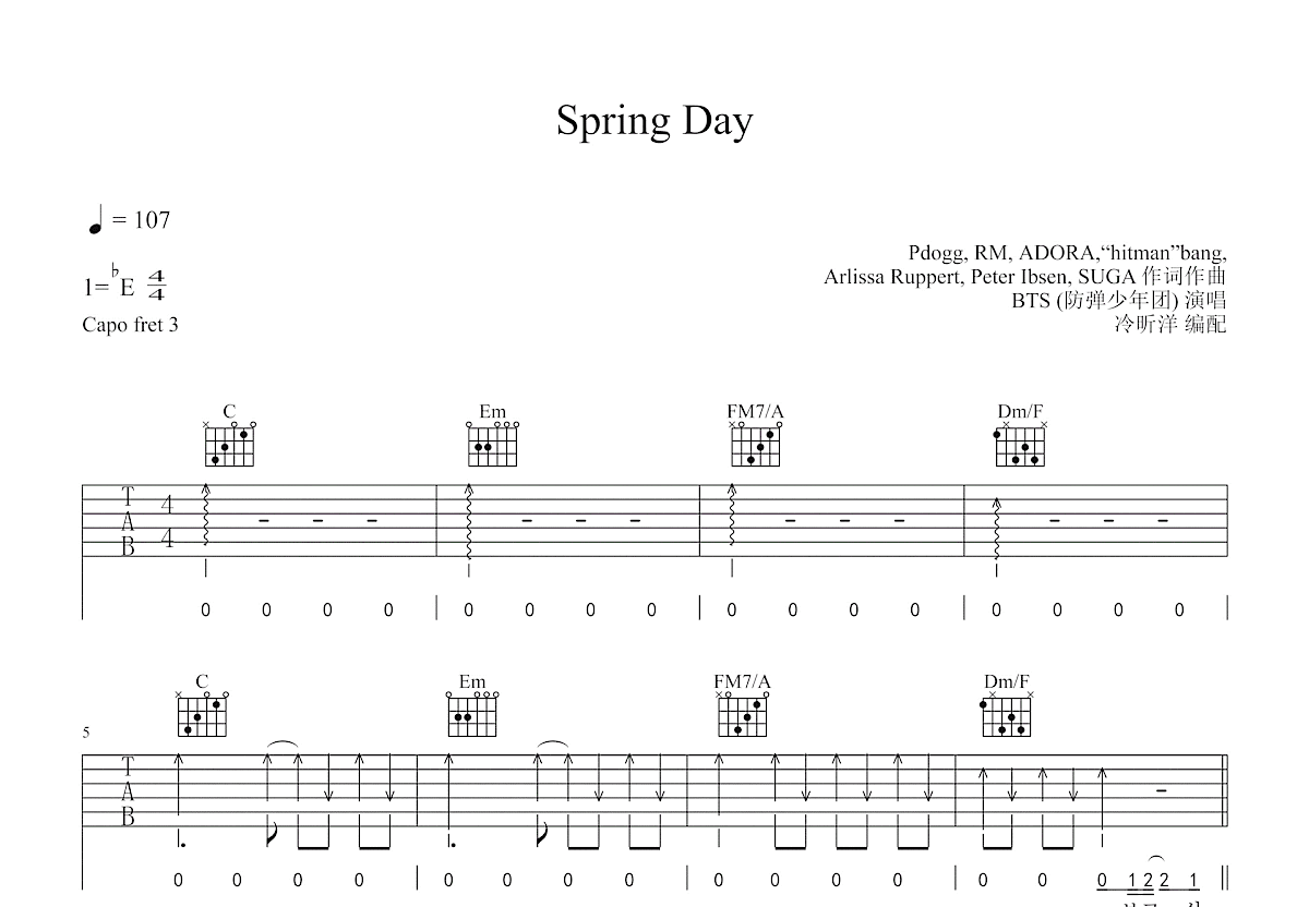 Spring Day吉他谱预览图