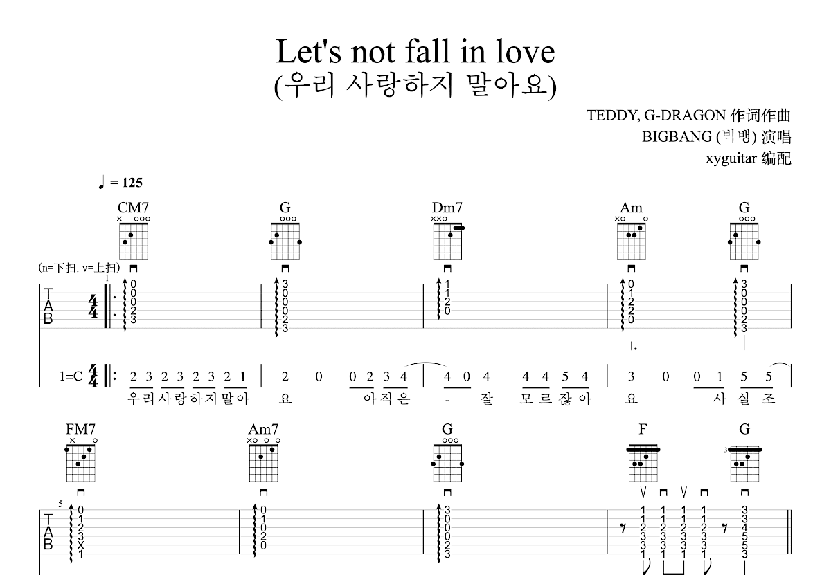 Let's not fall in love吉他谱预览图