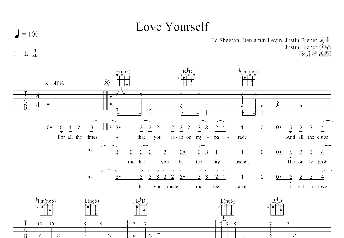 Love Yourself吉他谱预览图