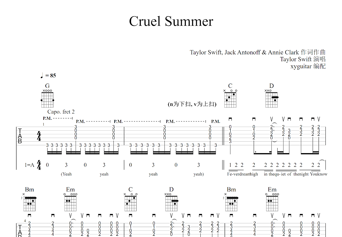 Cruel Summer吉他谱预览图