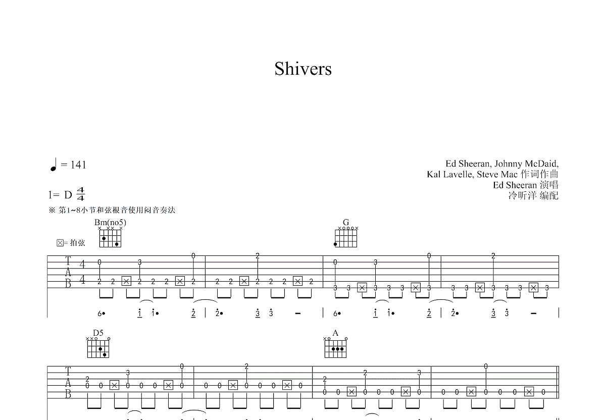 Shivers吉他谱预览图