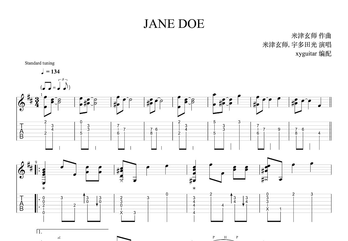 JANE DOE吉他谱预览图