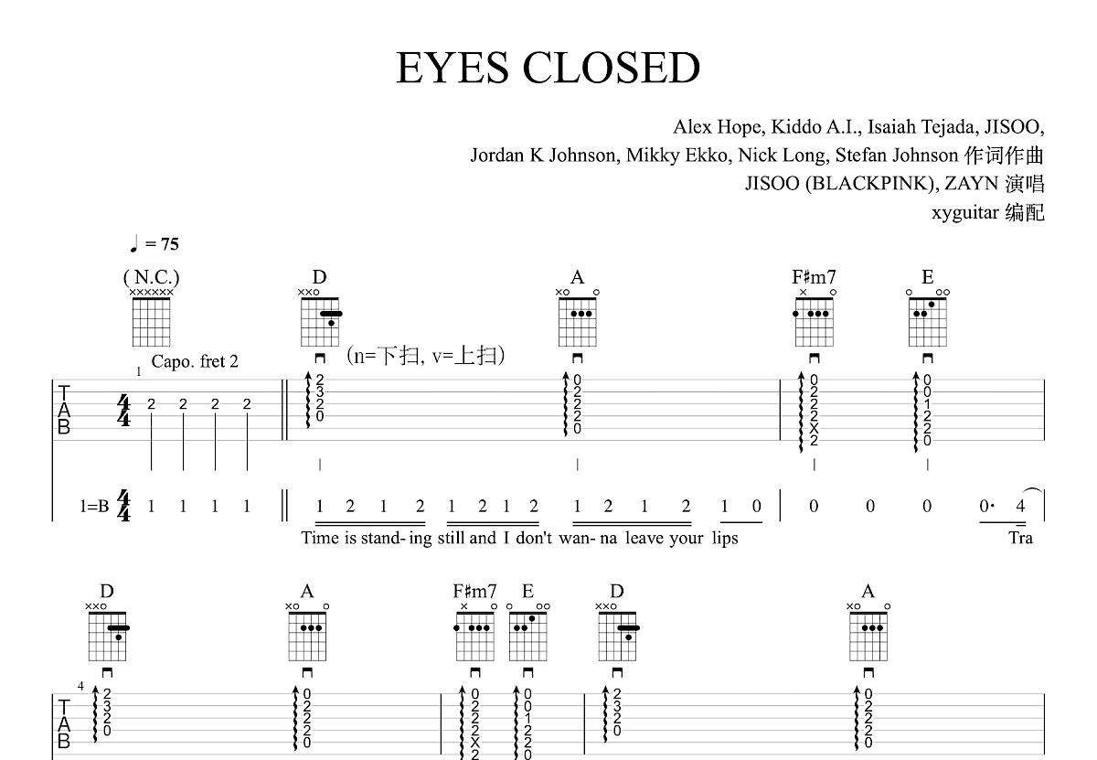 EYES CLOSED吉他谱预览图