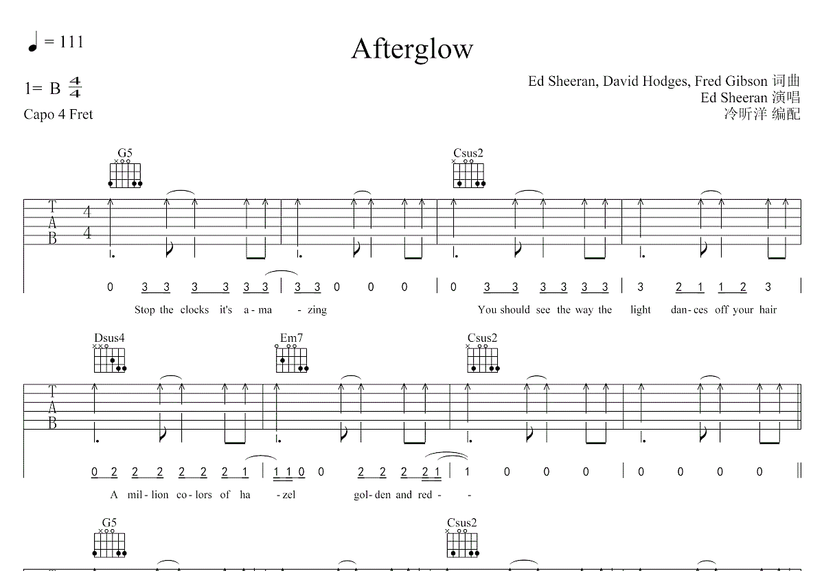 Afterglow吉他谱预览图