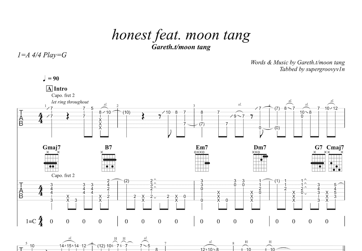 honest feat. moon tang吉他谱预览图