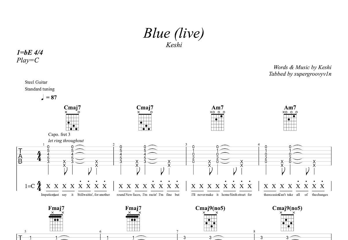 Blue吉他谱预览图