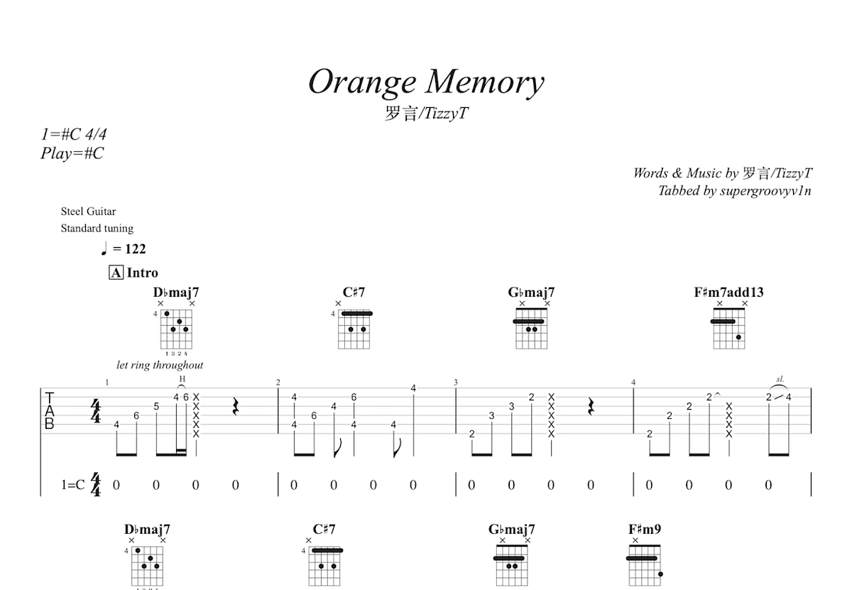 Orange Memory吉他谱预览图