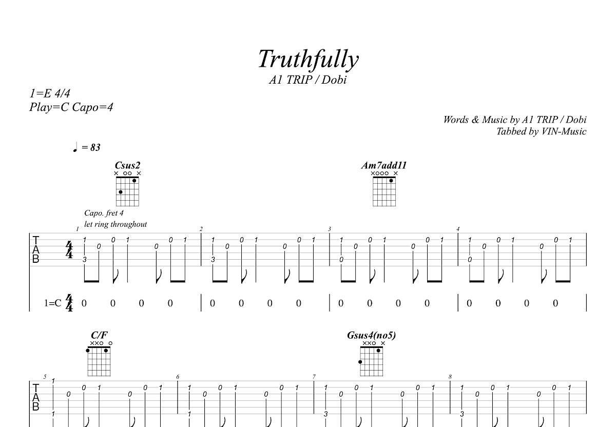 Truthfully吉他谱预览图