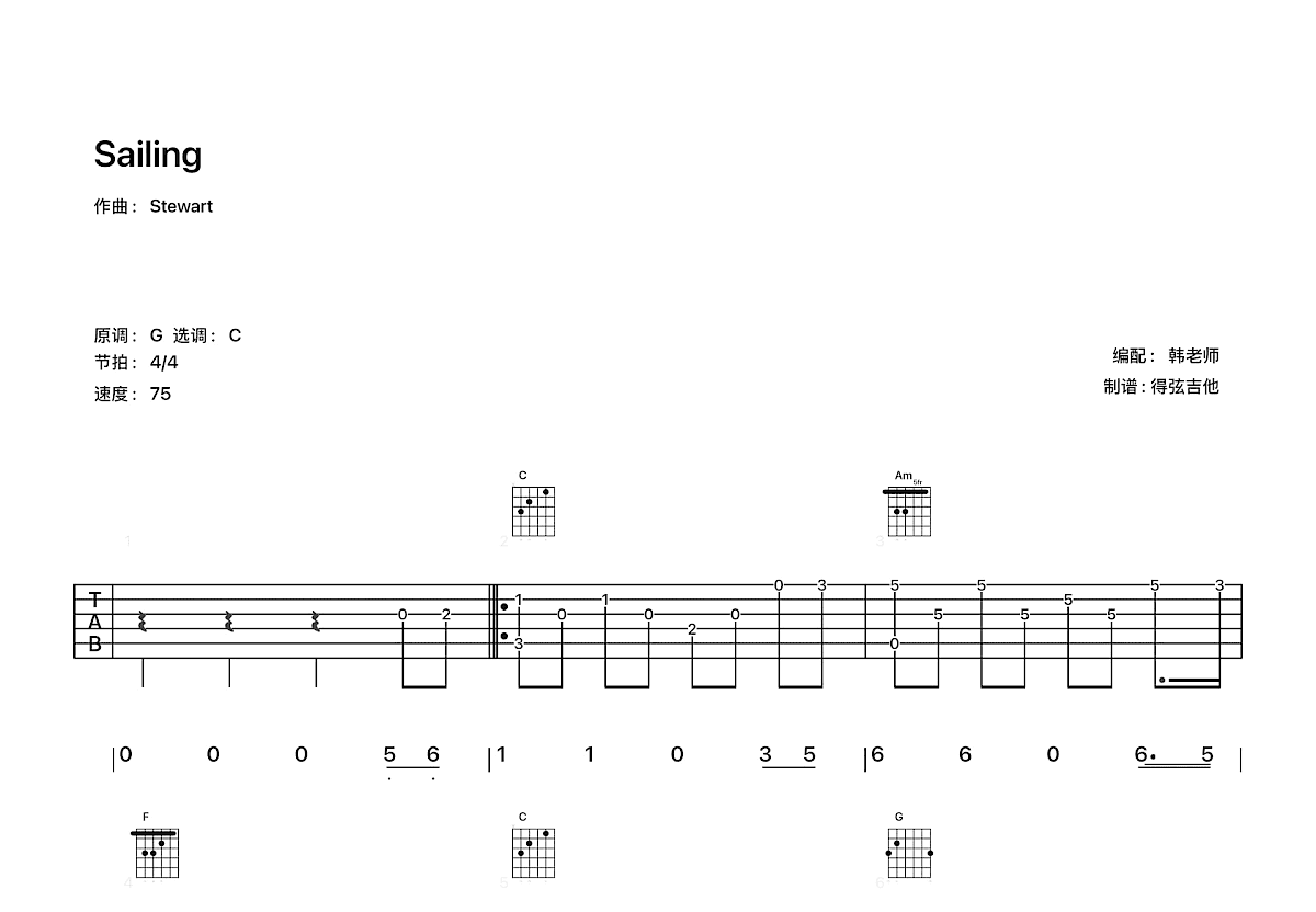 Sailing吉他谱预览图