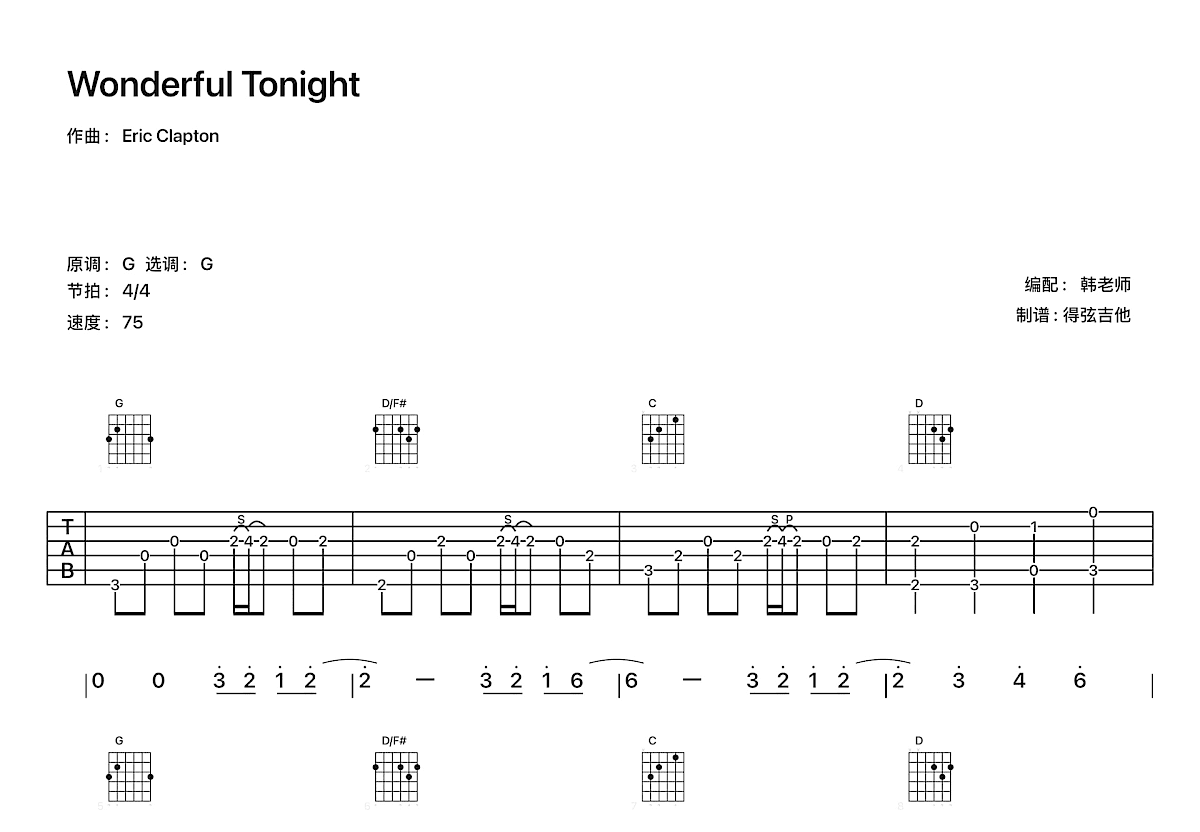 Wonderful Tonight吉他谱预览图