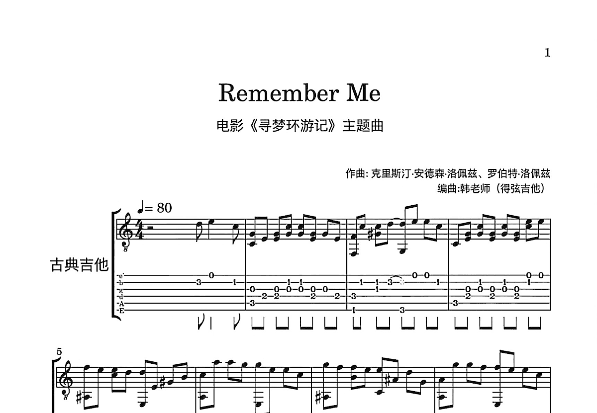 Remember Me吉他谱预览图