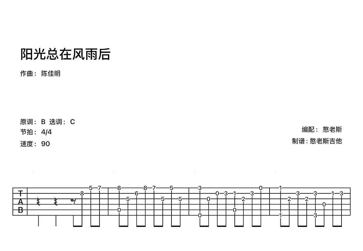 阳光总在风雨后吉他谱预览图