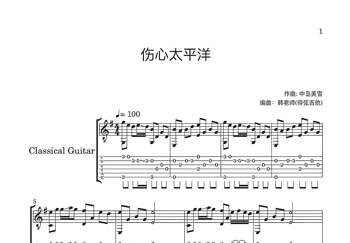 伤心太平洋吉他谱预览图