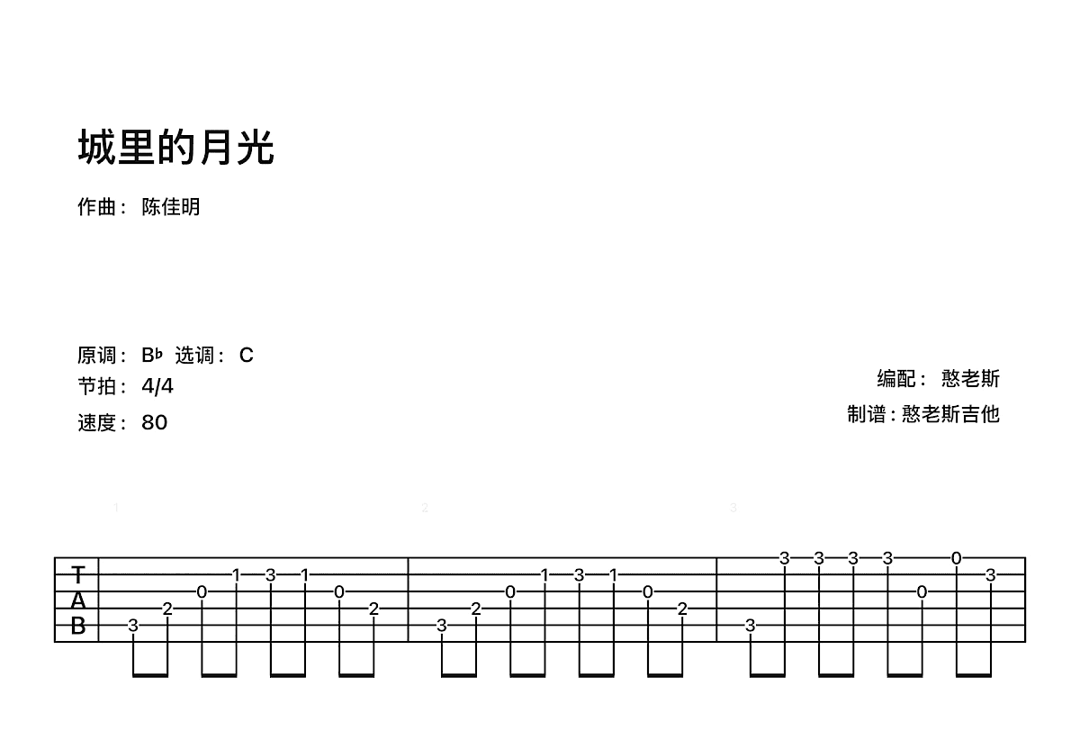 城里的月光吉他谱预览图