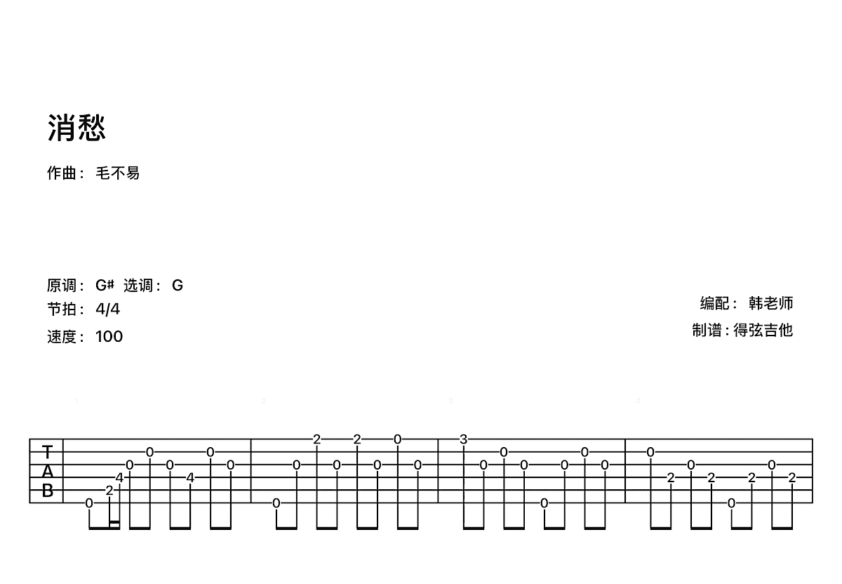 消愁吉他谱预览图