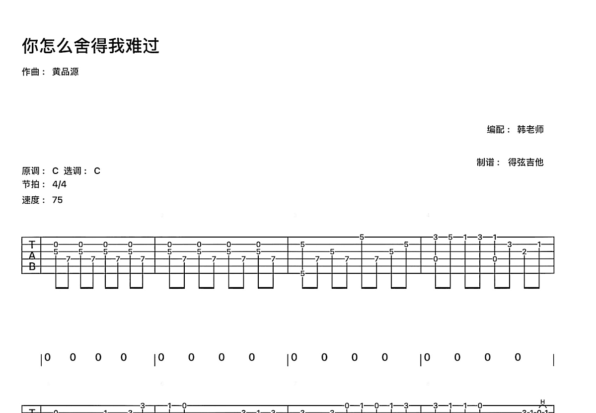 你怎么舍得我难过吉他谱预览图