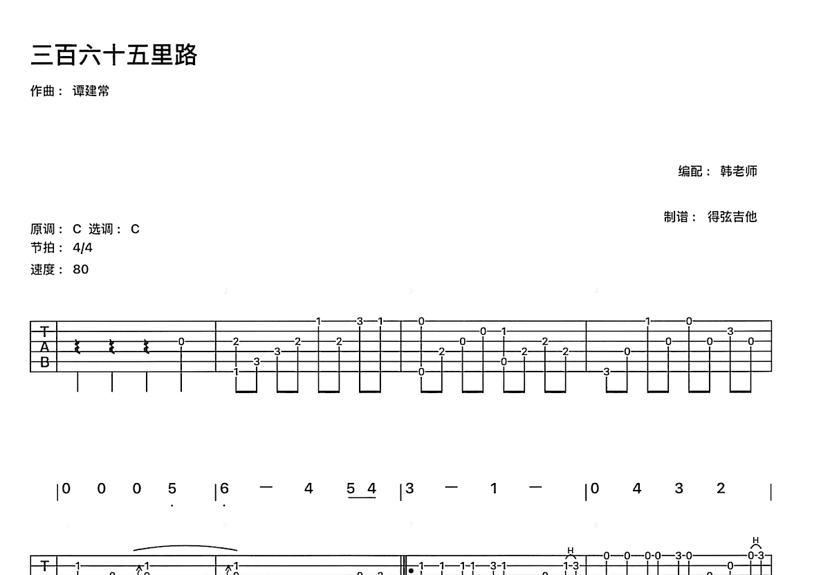 三百六十五里路吉他谱预览图