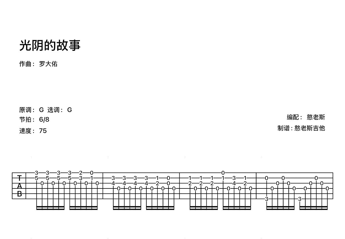 光阴的故事吉他谱预览图