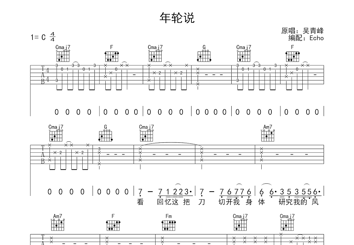 年轮说吉他谱预览图