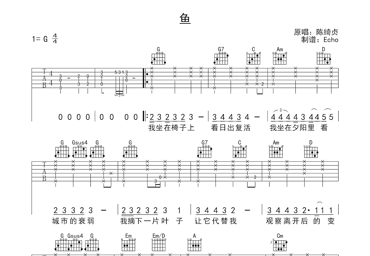 鱼吉他谱预览图