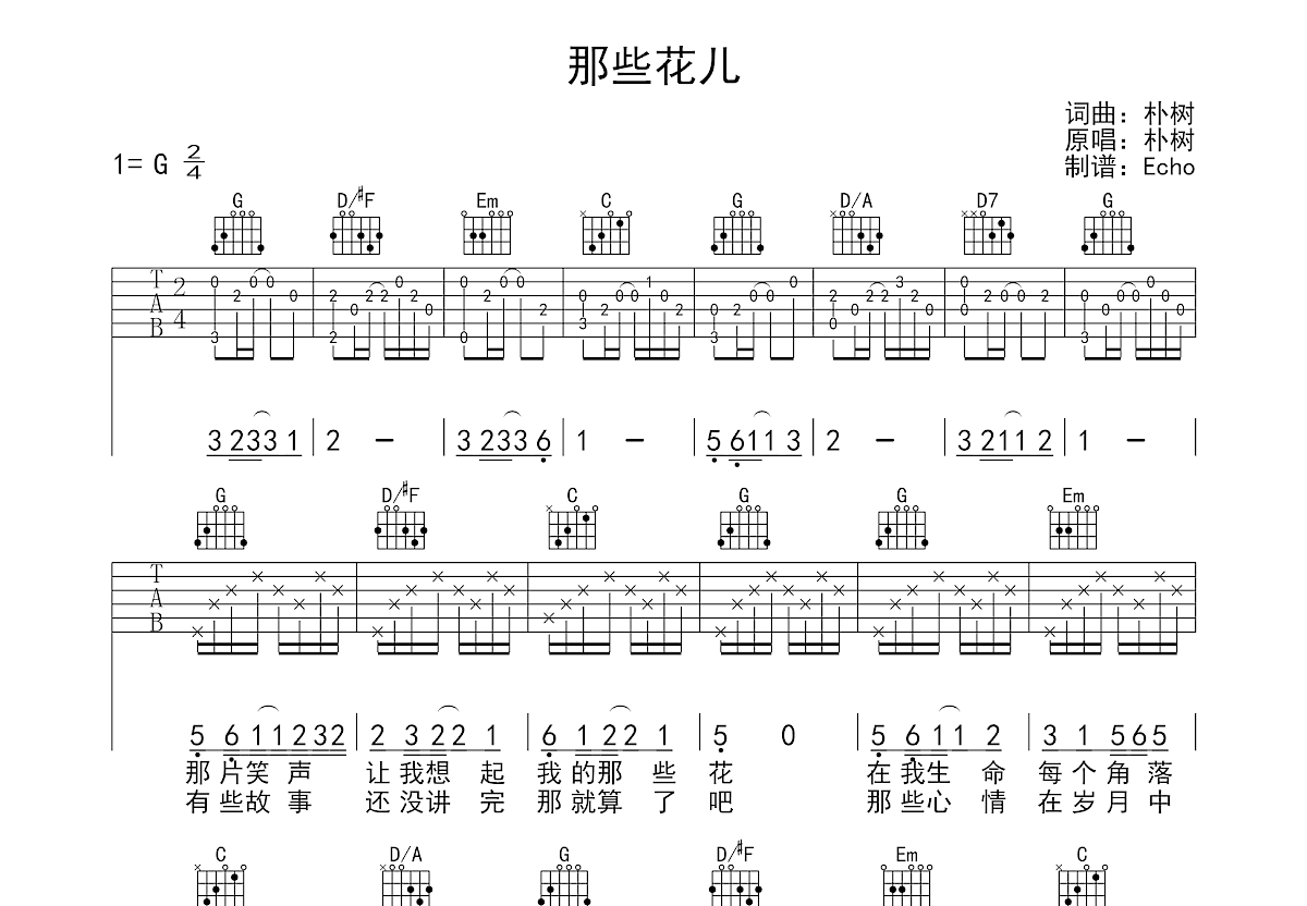 那些花儿吉他谱预览图