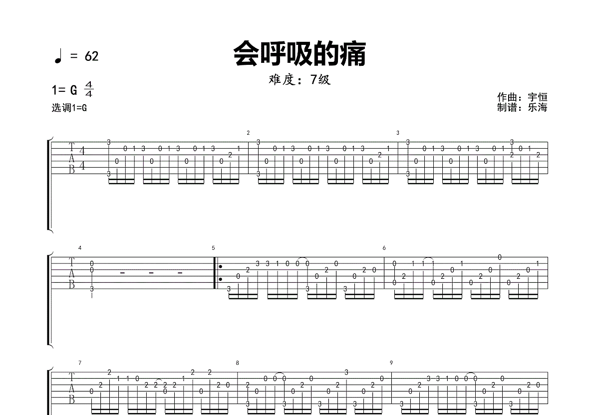 会呼吸的痛吉他谱预览图