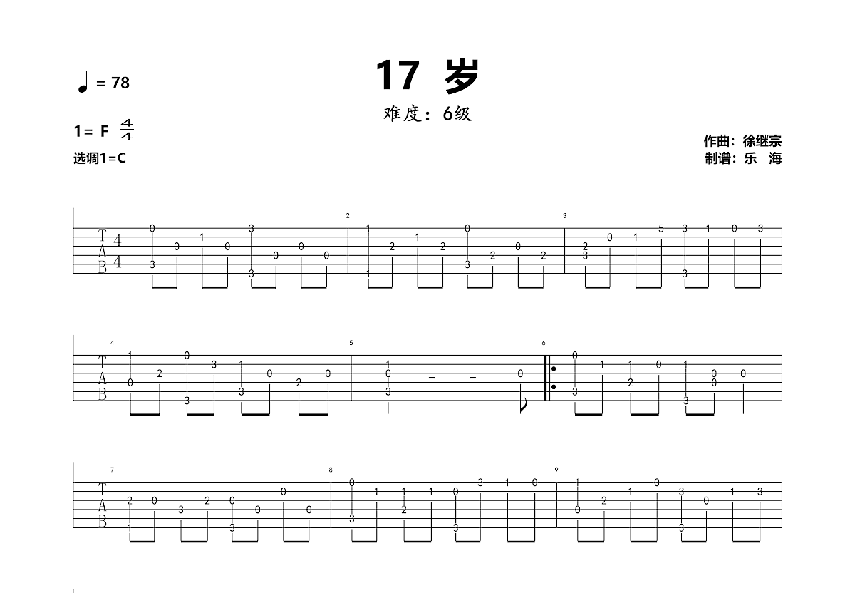 17岁吉他谱预览图