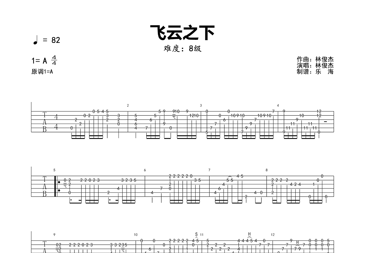 飞云之下吉他谱预览图