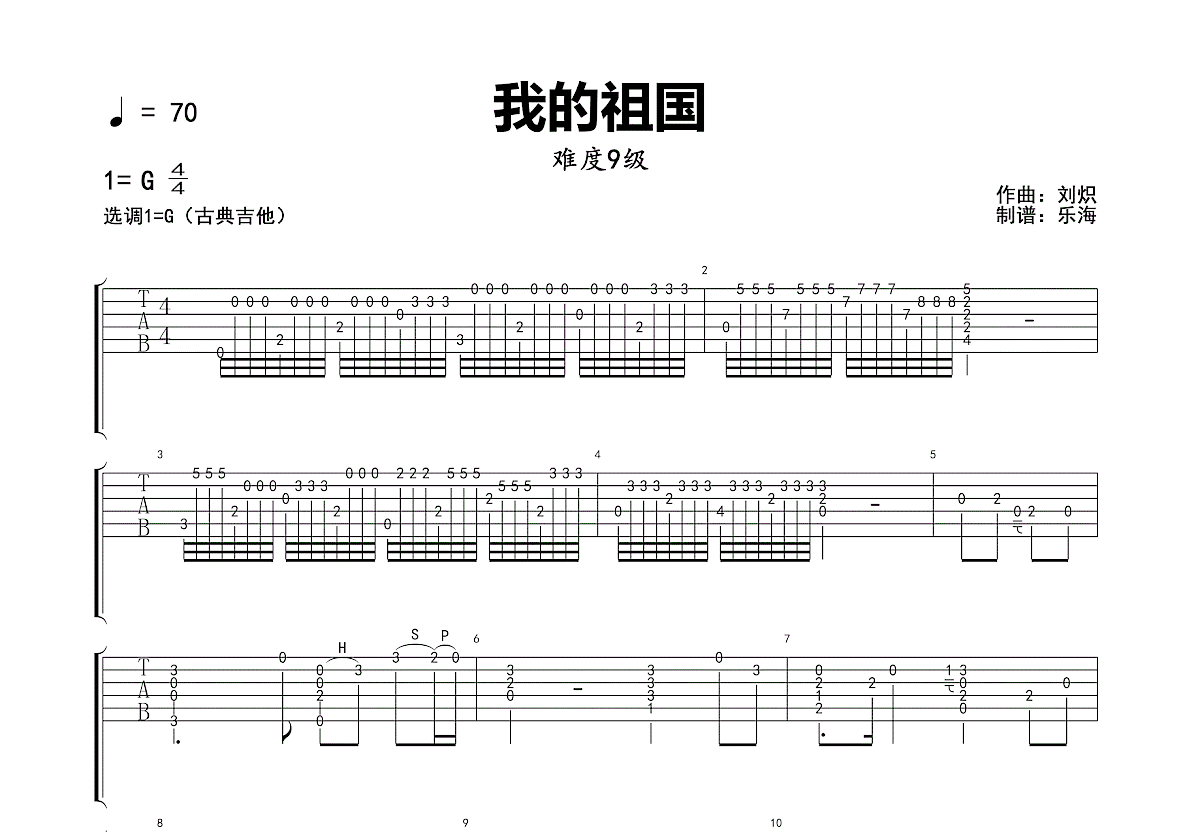 我的祖国吉他谱预览图