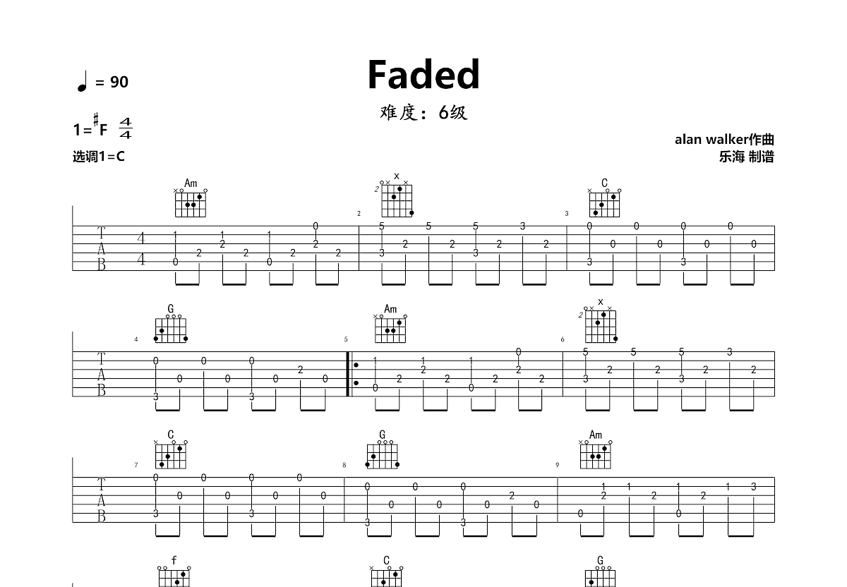 Faded吉他谱预览图