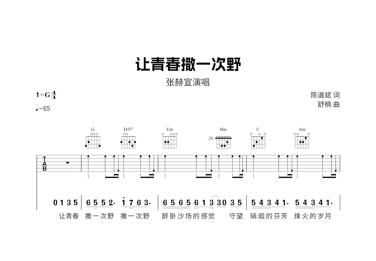 让青春撒一次野吉他谱预览图