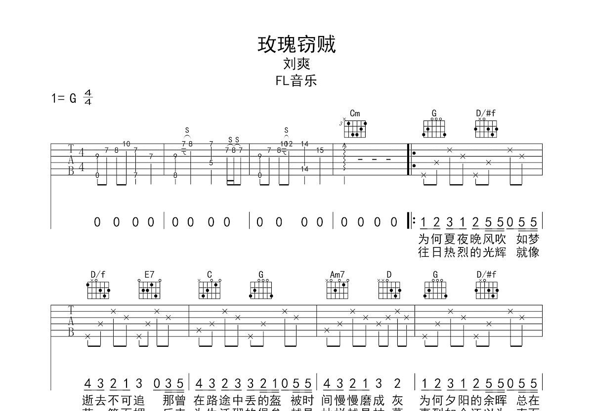 玫瑰窃贼吉他谱预览图